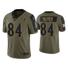 Men Baltimore Ravens #84 Josh Oliver Olive 2021 Salute To Service Limited Jersey
