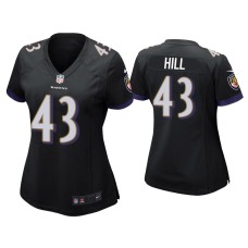 Women Baltimore Ravens #43 Justice Hill Black Game Jersey