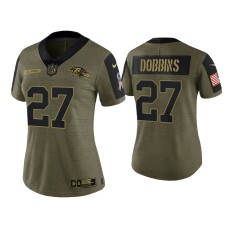 Women Baltimore Ravens #27 J.K. Dobbins Olive 2021 Salute To Service Limited Jersey